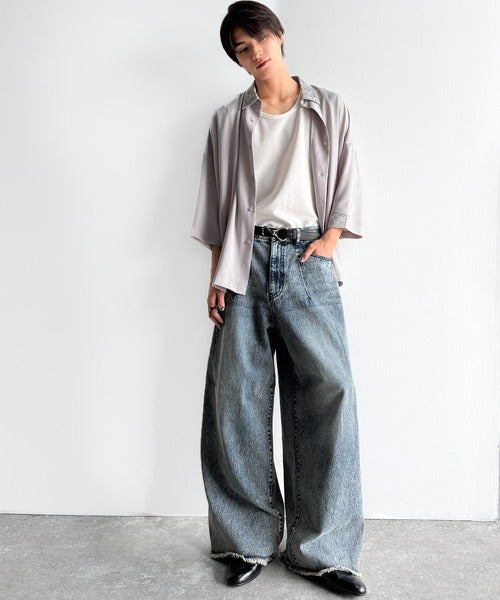 Vintage Washed 3D Curve Wide-Leg Denim／綿100％ヴィンテージウォッシュ 3Dカーブ ワイドレッグデニム co1150003
