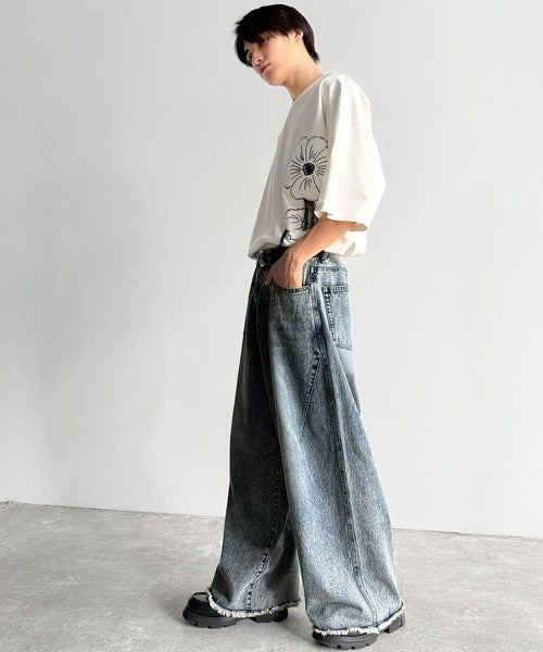 Vintage Washed 3D Curve Wide-Leg Denim／綿100％ヴィンテージウォッシュ 3Dカーブ ワイドレッグデニム co1150003
