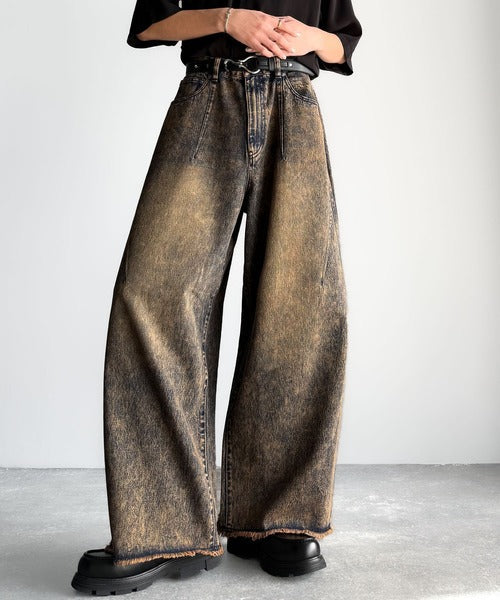 Vintage Washed 3D Curve Wide-Leg Denim／綿100％ヴィンテージウォッシュ 3Dカーブ ワイドレッグデニム co1150003