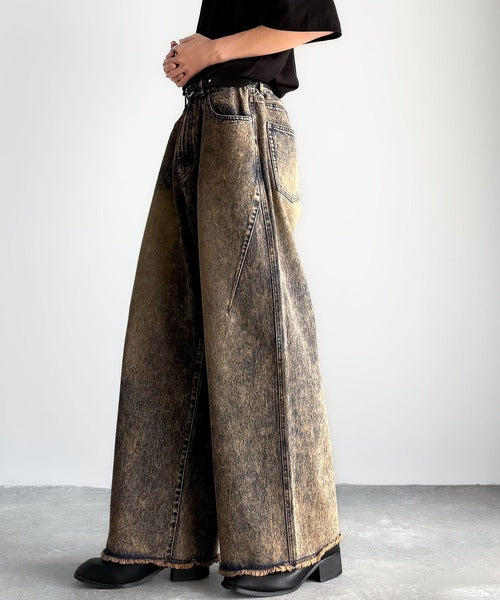 Vintage Washed 3D Curve Wide-Leg Denim／綿100％ヴィンテージウォッシュ 3Dカーブ ワイドレッグデニム co1150003