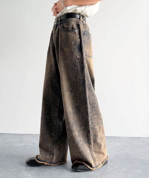 Vintage Washed 3D Curve Wide-Leg Denim／綿100％ヴィンテージウォッシュ 3Dカーブ ワイドレッグデニム co1150003