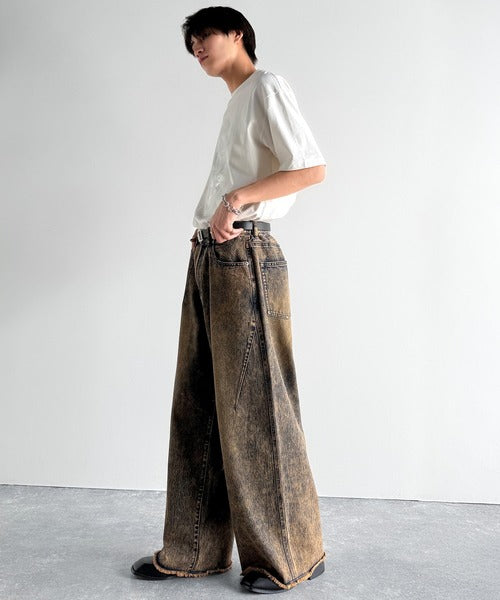 Vintage Washed 3D Curve Wide-Leg Denim／綿100％ヴィンテージウォッシュ 3Dカーブ ワイドレッグデニム co1150003