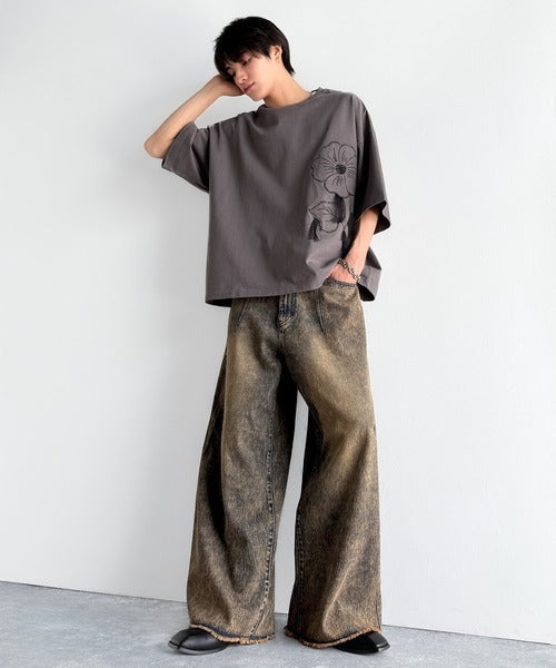 Vintage Washed 3D Curve Wide-Leg Denim／綿100％ヴィンテージウォッシュ 3Dカーブ ワイドレッグデニム co1150003