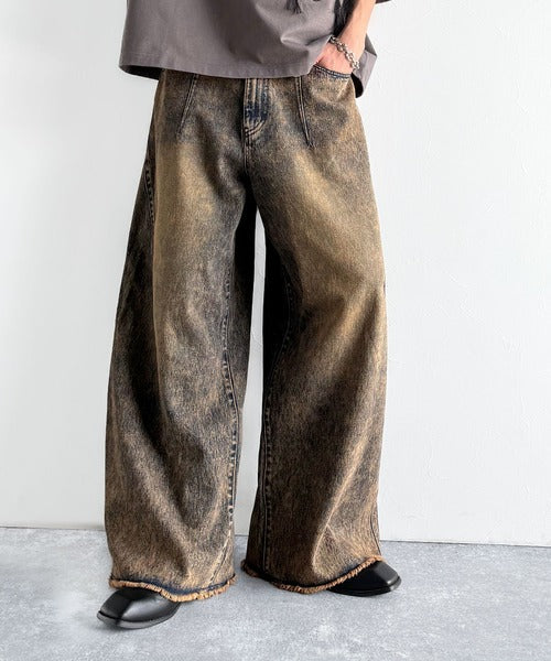 Vintage Washed 3D Curve Wide-Leg Denim／綿100％ヴィンテージウォッシュ 3Dカーブ ワイドレッグデニム co1150003