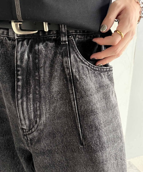 Vintage Washed 3D Curve Wide-Leg Denim／綿100％ヴィンテージウォッシュ 3Dカーブ ワイドレッグデニム co1150003