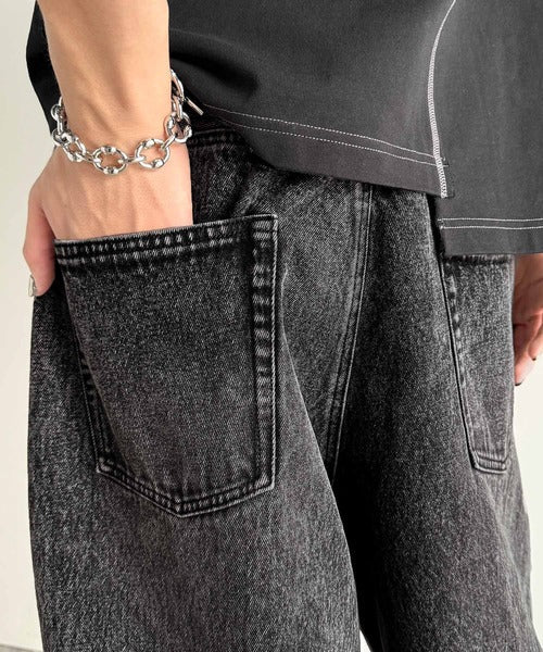 Vintage Washed 3D Curve Wide-Leg Denim／綿100％ヴィンテージウォッシュ 3Dカーブ ワイドレッグデニム co1150003