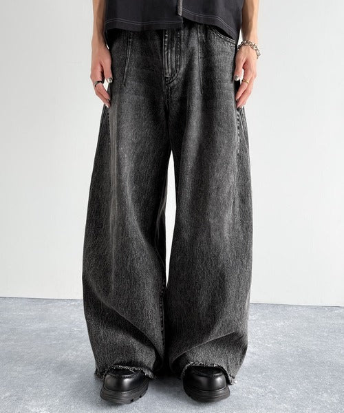 Vintage Washed 3D Curve Wide-Leg Denim／綿100％ヴィンテージウォッシュ 3Dカーブ ワイドレッグデニム co1150003