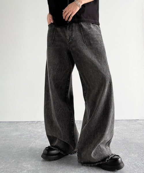 Vintage Washed 3D Curve Wide-Leg Denim／綿100％ヴィンテージウォッシュ 3Dカーブ ワイドレッグデニム co1150003