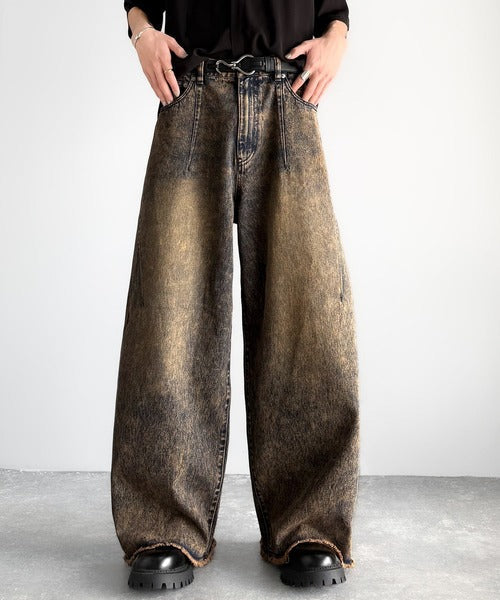 Vintage Washed 3D Curve Wide-Leg Denim／綿100％ヴィンテージウォッシュ 3Dカーブ ワイドレッグデニム co1150003
