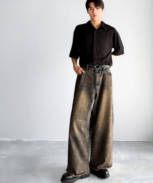 Vintage Washed 3D Curve Wide-Leg Denim／綿100％ヴィンテージウォッシュ 3Dカーブ ワイドレッグデニム co1150003