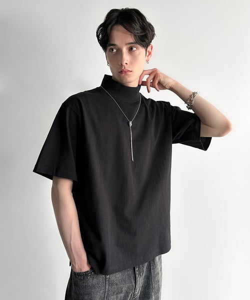 High Neck Short Sleeve 100% Cotton T-Shirt／ハイネックショートスリーブ綿100％Tシャツ co1150016