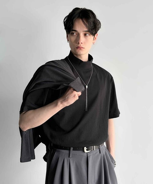 High Neck Short Sleeve 100% Cotton T-Shirt／ハイネックショートスリーブ綿100％Tシャツ co1150016