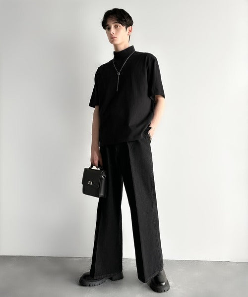 High Neck Short Sleeve 100% Cotton T-Shirt／ハイネックショートスリーブ綿100％Tシャツ co1150016