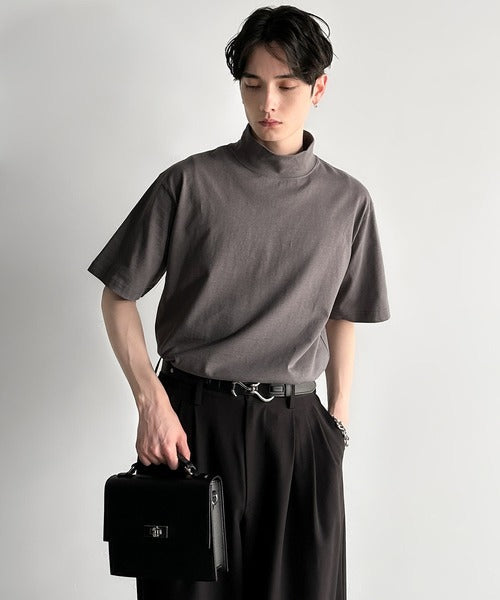 High Neck Short Sleeve 100% Cotton T-Shirt／ハイネックショートスリーブ綿100％Tシャツ co1150016