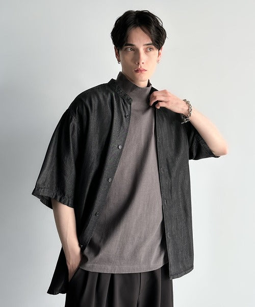 High Neck Short Sleeve 100% Cotton T-Shirt／ハイネックショートスリーブ綿100％Tシャツ co1150016