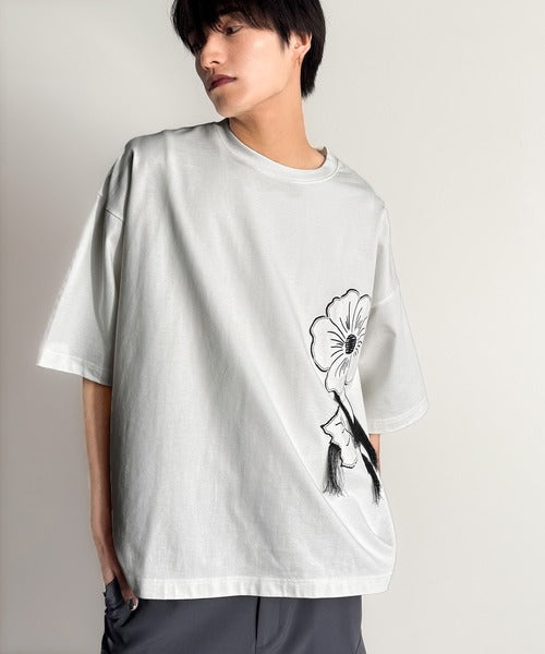 Flower Stitch Applique Design T-Shirt／綿100％フラワーステッチアップリケデザインTシャツ co1150017