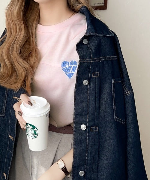 大人のこなれたシンプルスタイル。タックデザインハート刺繍Tシャツ(半袖) ce1050287