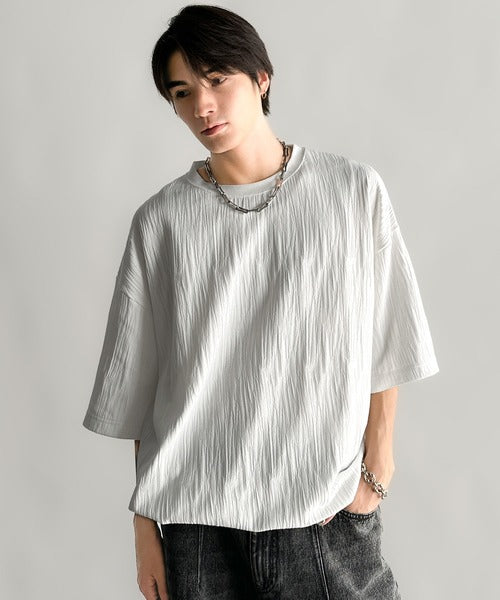 《JaVaジャバコラボ》ドロスト付リンクスジャカードオーバーサイズTシャツ jo1150021