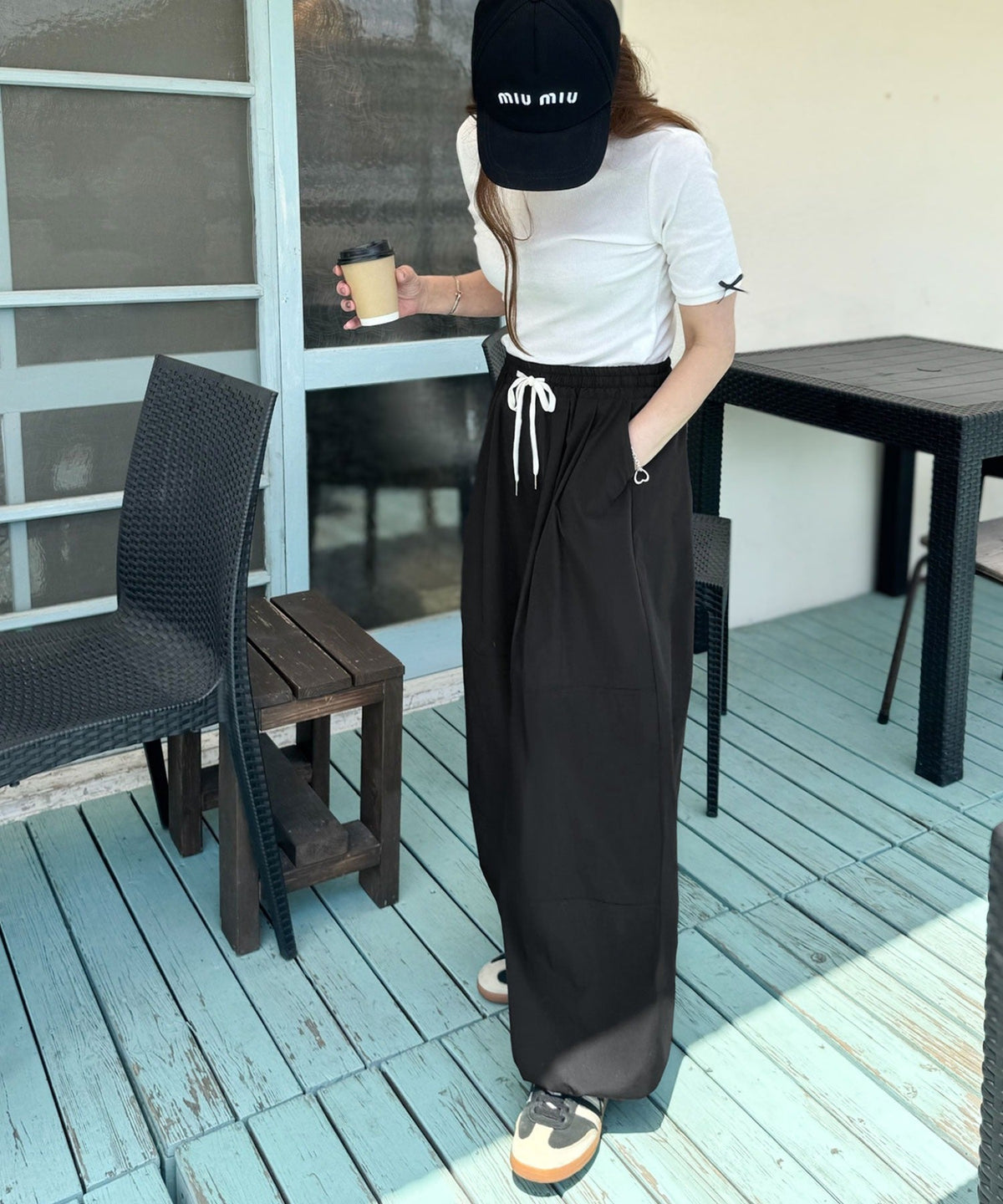 【AYAさんコラボ】タイムレスに愛せる、洗練ワイドシルエット♪ウエストリボン裾ドロストサーカスパンツ ce1015079