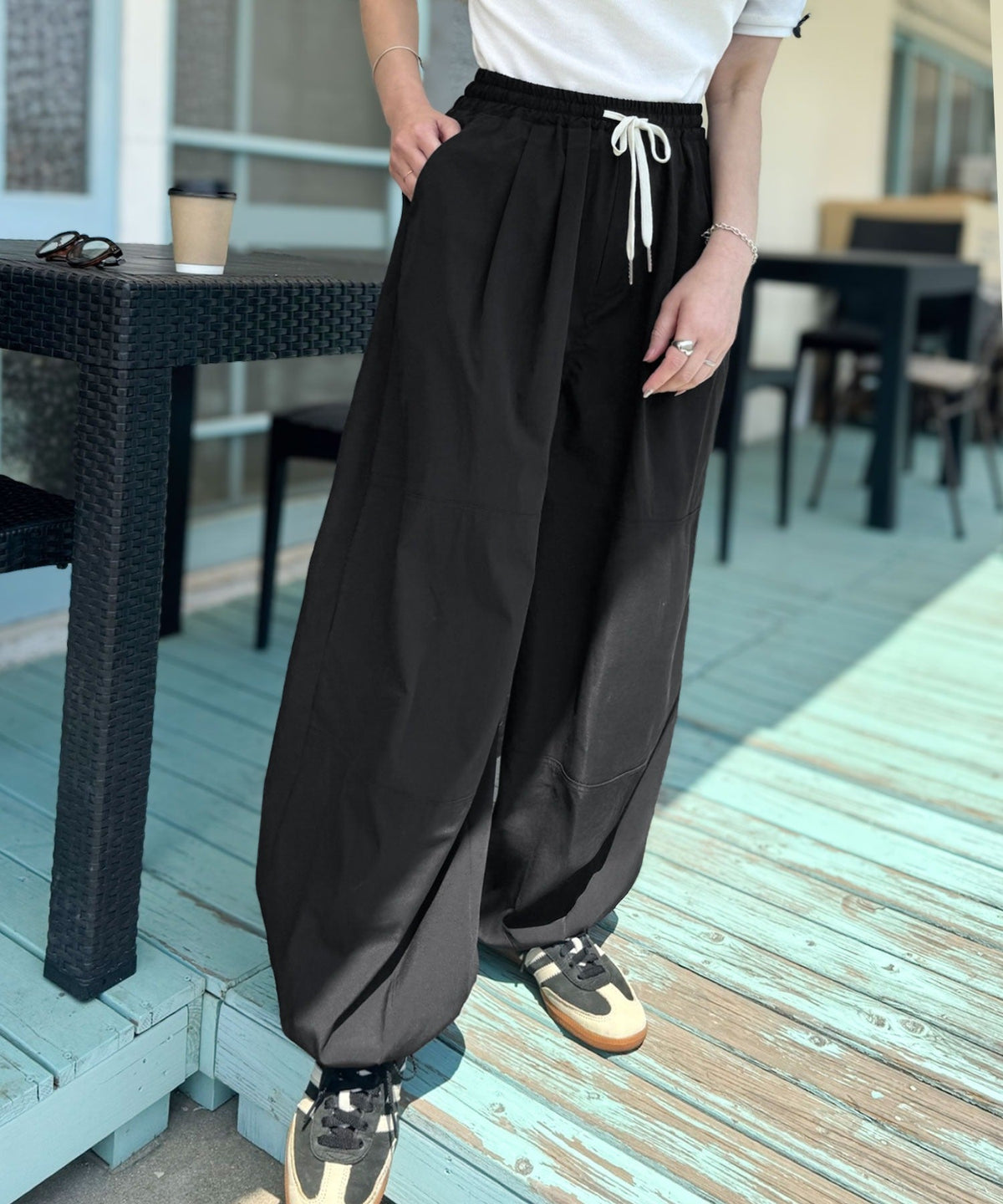 【AYAさんコラボ】タイムレスに愛せる、洗練ワイドシルエット♪ウエストリボン裾ドロストサーカスパンツ ce1015079