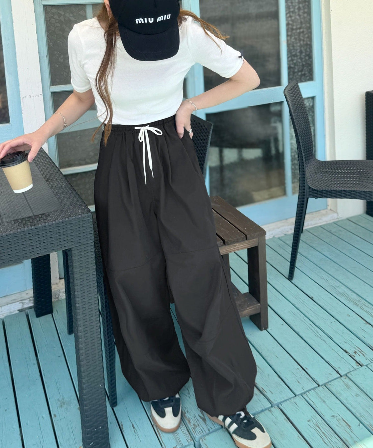 【AYAさんコラボ】タイムレスに愛せる、洗練ワイドシルエット♪ウエストリボン裾ドロストサーカスパンツ ce1015079