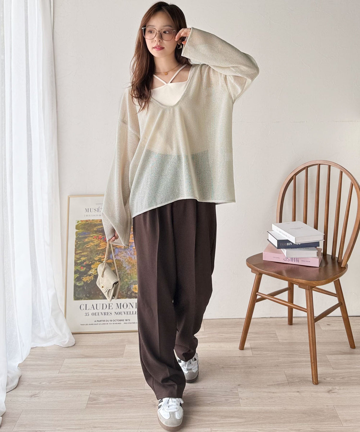 《sayo×クラシカルエルフコラボ》いつもの服に+1。ちょうどいい抜け感を。深Uネックバックベルトメッシュトップス ce1010445