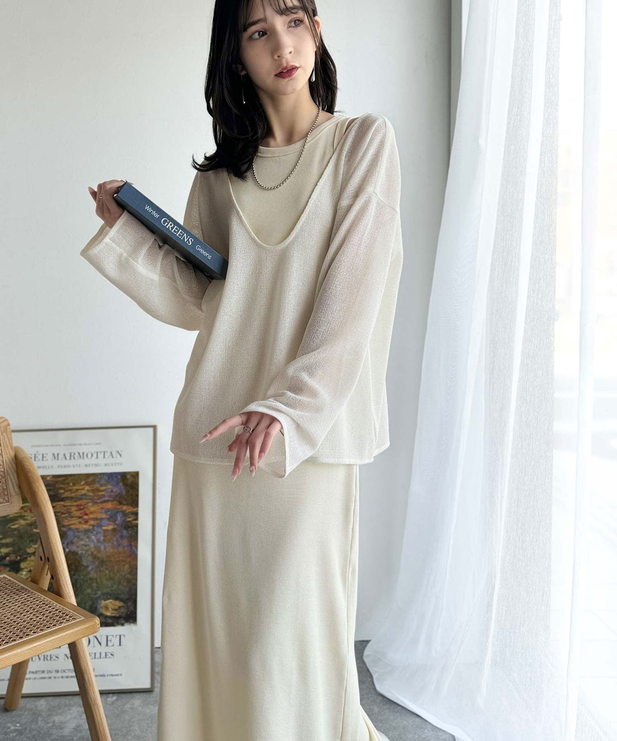 《sayo×クラシカルエルフコラボ》いつもの服に+1。ちょうどいい抜け感を。深Uネックバックベルトメッシュトップス ce1010445