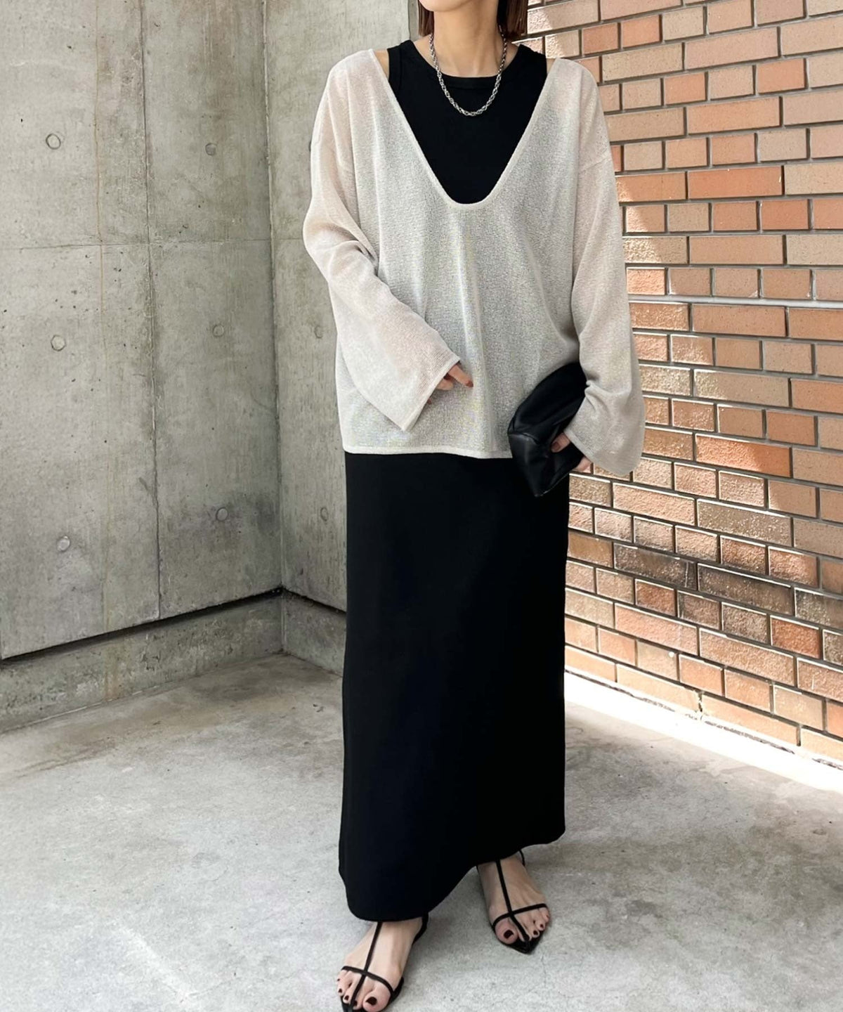 《sayo×クラシカルエルフコラボ》着回しって、こういうこと。リブ素材アメスリロングワンピース ce1010446