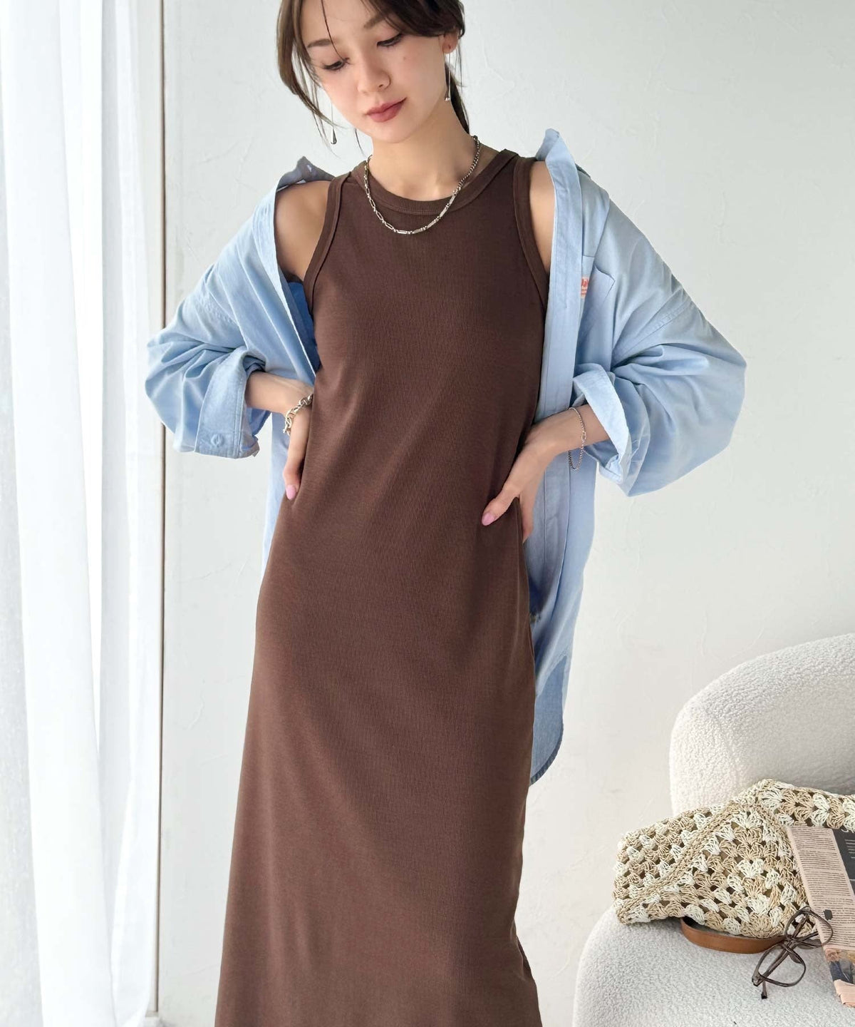 《sayo×クラシカルエルフコラボ》着回しって、こういうこと。リブ素材アメスリロングワンピース ce1010446