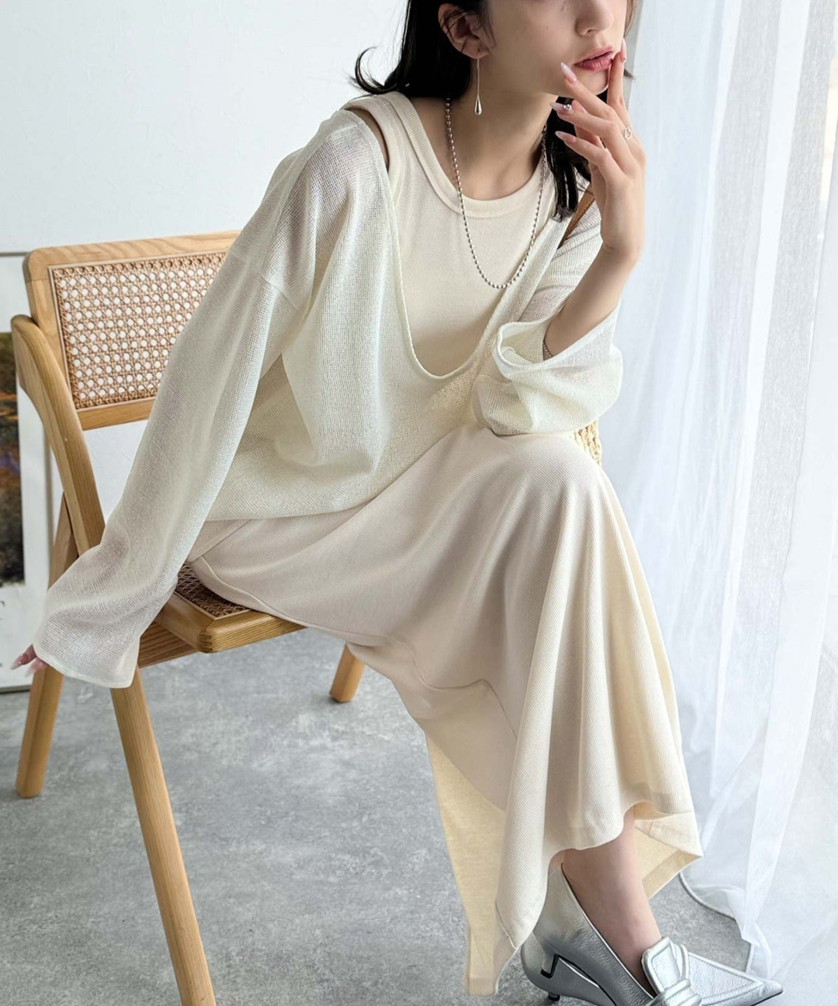 《sayo×クラシカルエルフコラボ》着回しって、こういうこと。リブ素材アメスリロングワンピース ce1010446
