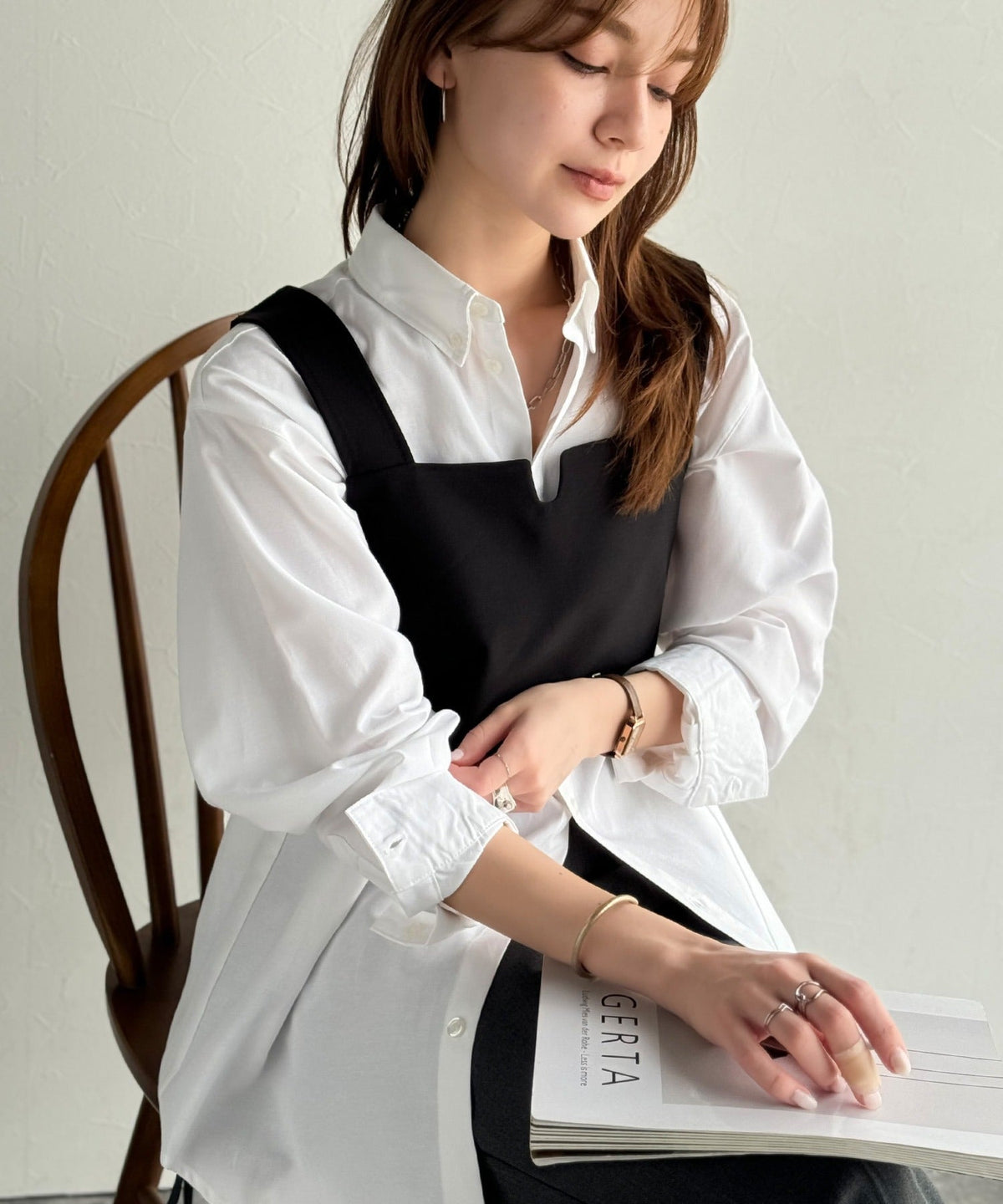《sayo×クラシカルエルフコラボ》 重ねるだけで即旬顔。バックベルト付きレイヤードビスチェ ce1010448