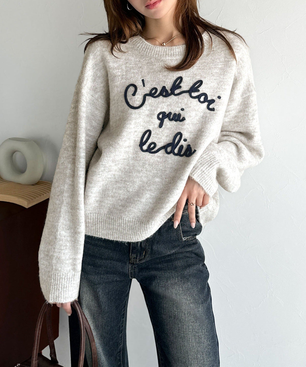 【mily bilet】おしゃれ女子の今シーズンイチ押し♪カラーコード刺繍ミックスニットプルオーバー mi1329045