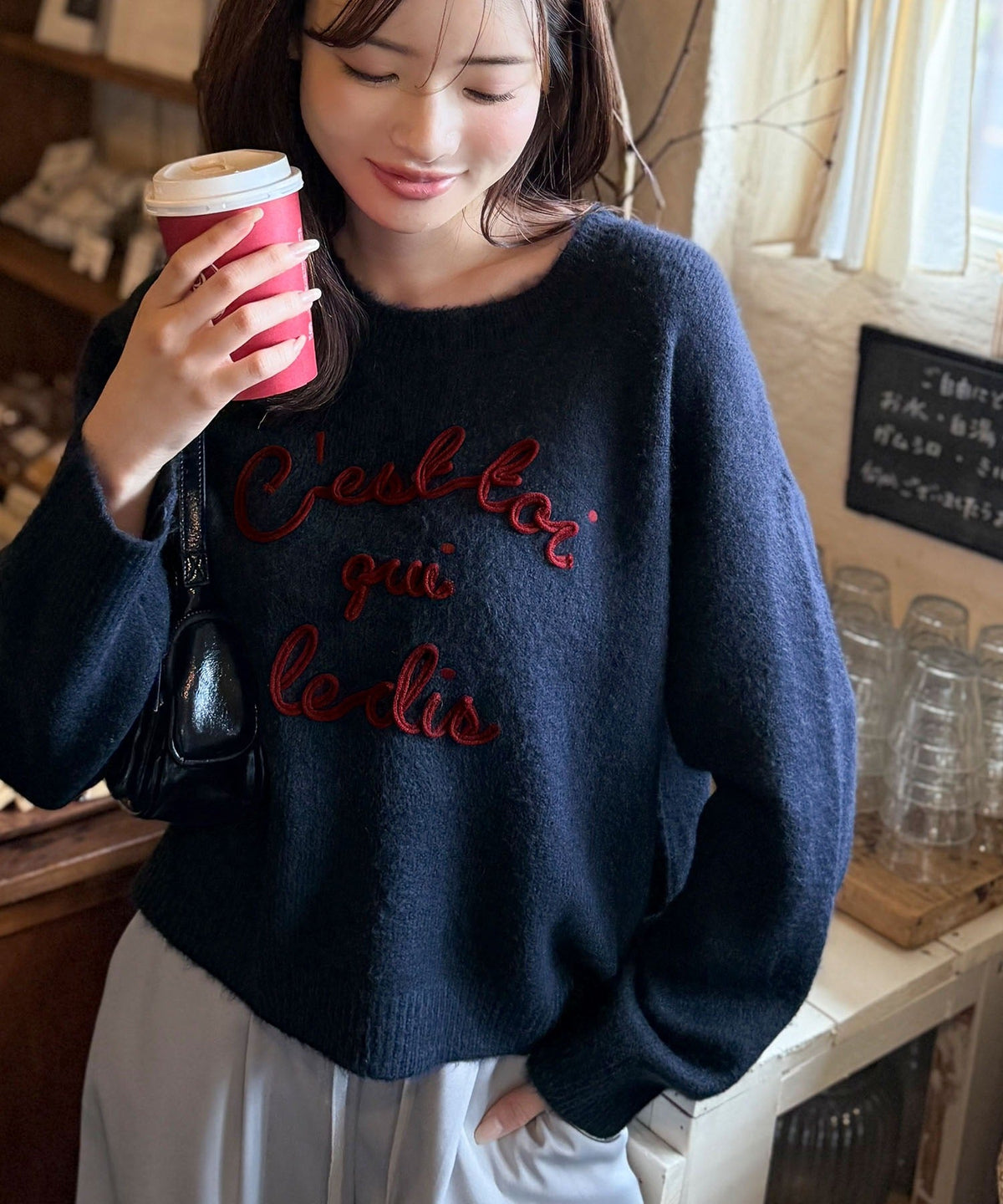 【mily bilet】おしゃれ女子の今シーズンイチ押し♪カラーコード刺繍ミックスニットプルオーバー mi1329045