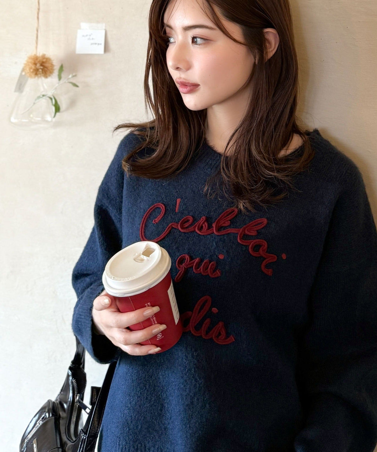 【mily bilet】おしゃれ女子の今シーズンイチ押し♪カラーコード刺繍ミックスニットプルオーバー mi1329045