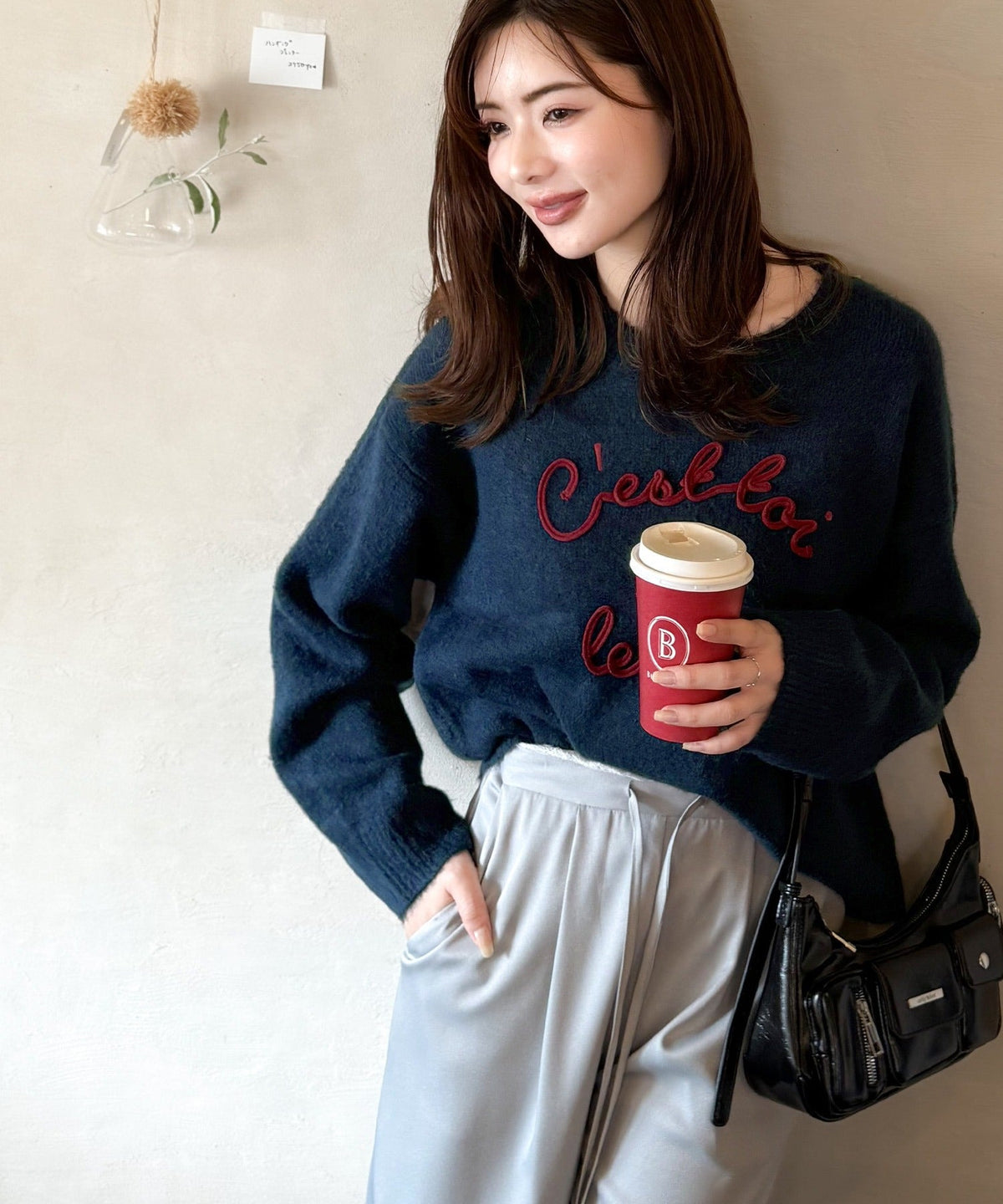 【mily bilet】おしゃれ女子の今シーズンイチ押し♪カラーコード刺繍ミックスニットプルオーバー mi1329045