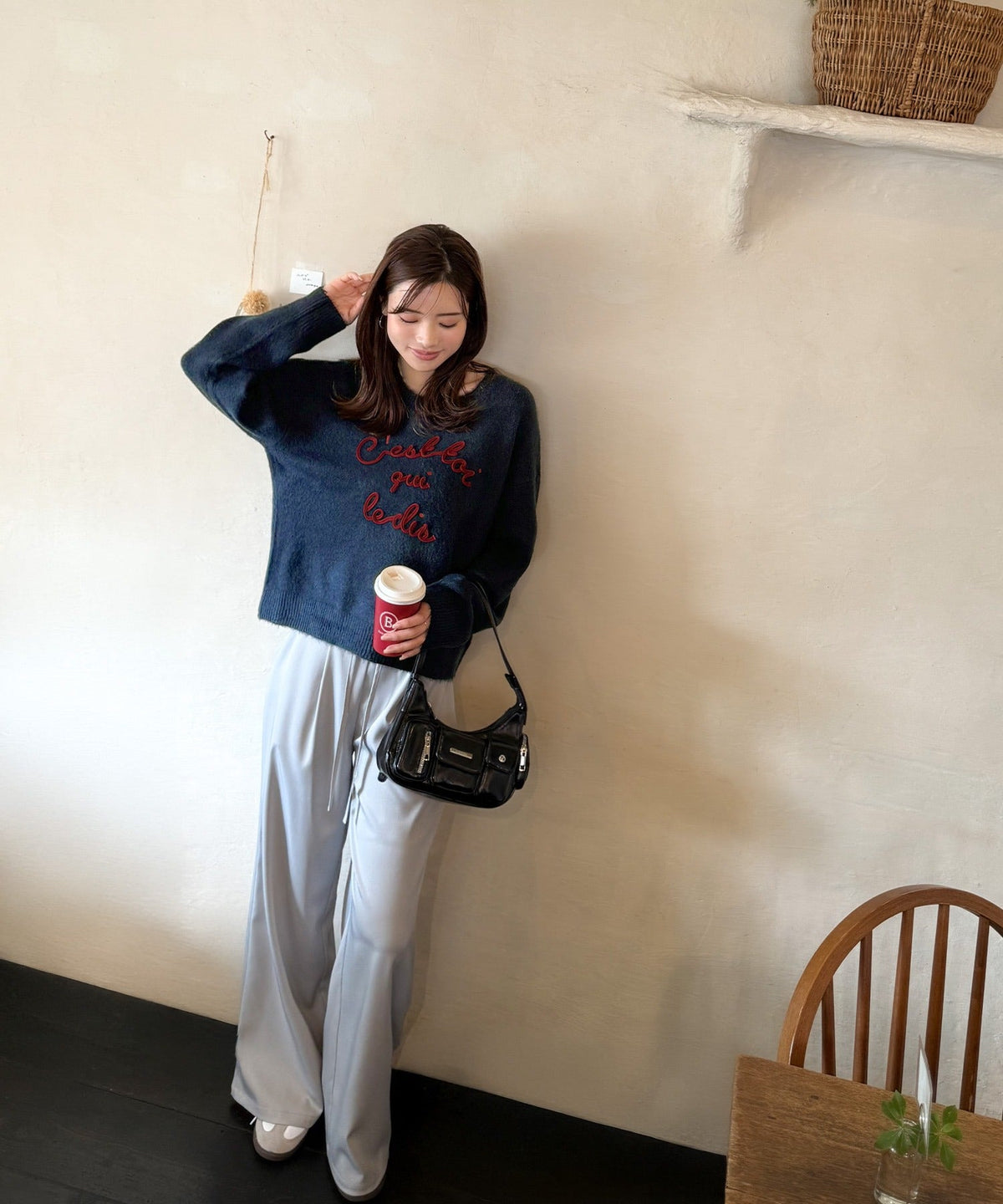 【mily bilet】おしゃれ女子の今シーズンイチ押し♪カラーコード刺繍ミックスニットプルオーバー mi1329045