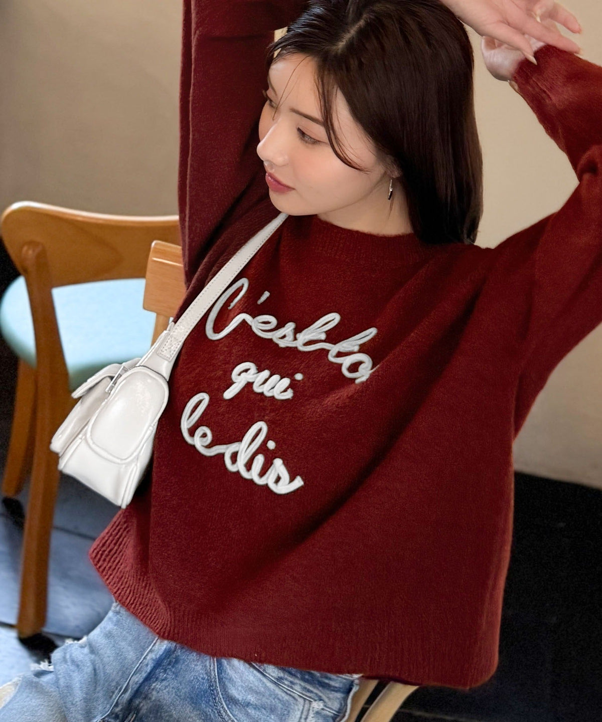 【mily bilet】おしゃれ女子の今シーズンイチ押し♪カラーコード刺繍ミックスニットプルオーバー mi1329045