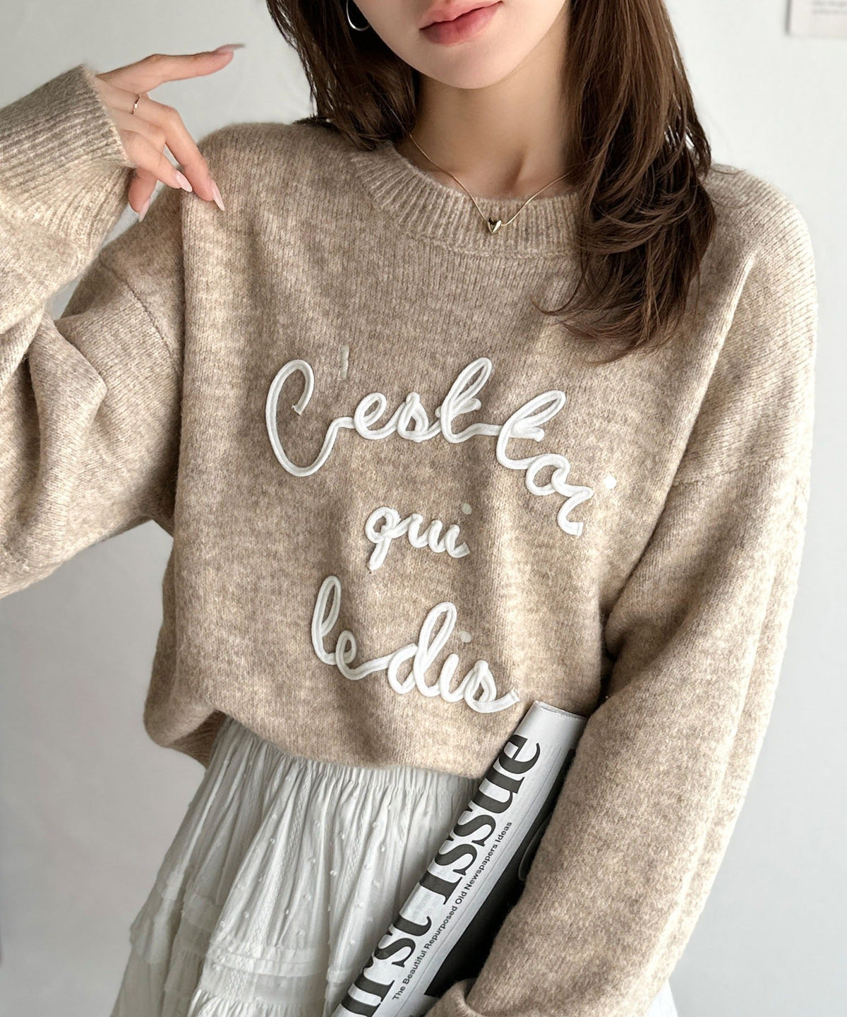 【mily bilet】おしゃれ女子の今シーズンイチ押し♪カラーコード刺繍ミックスニットプルオーバー mi1329045