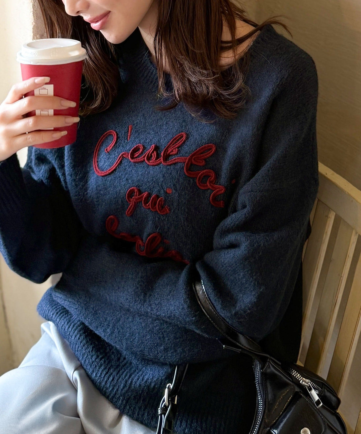 【mily bilet】おしゃれ女子の今シーズンイチ押し♪カラーコード刺繍ミックスニットプルオーバー mi1329045