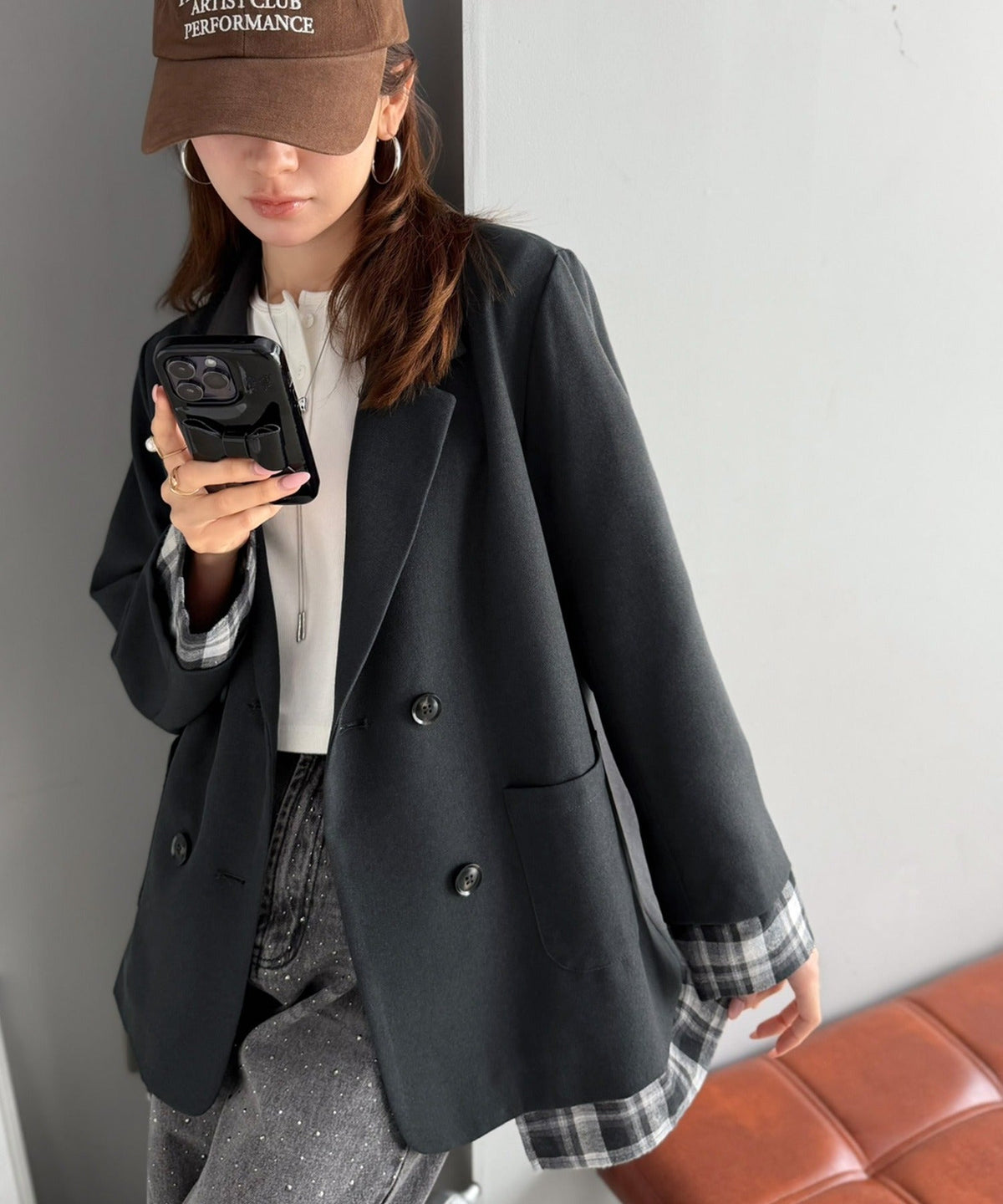 【mily bilet】秋大本命のチェック♪一着で完成する、大人のレイヤードスタイル。チェック柄フェイクレイヤードジャケット mi1329104
