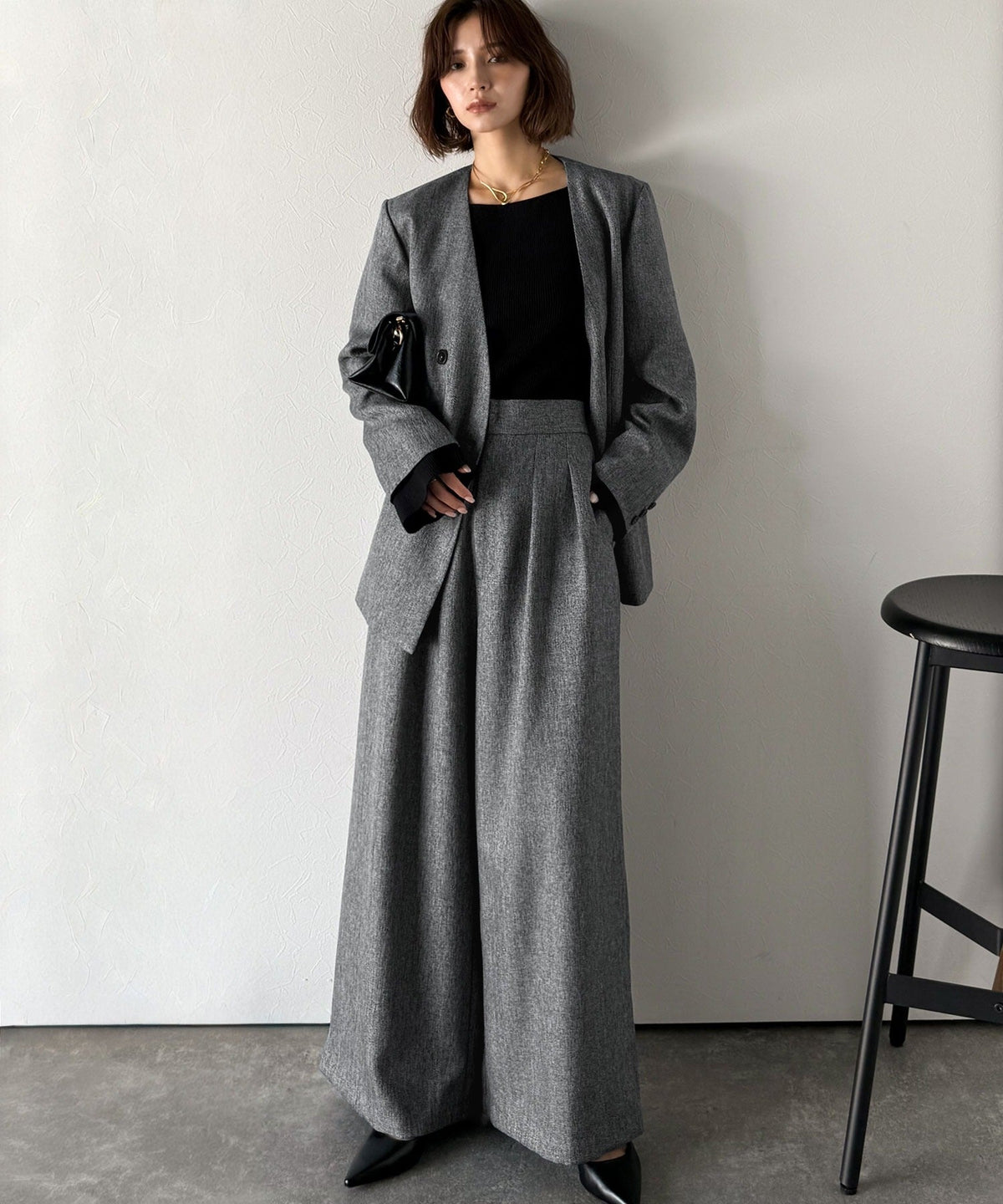 【Classical Evon】【セットアップ可】オンもオフも、品よくモードに。ヘリンボーン2タックパンツ ev1110135
