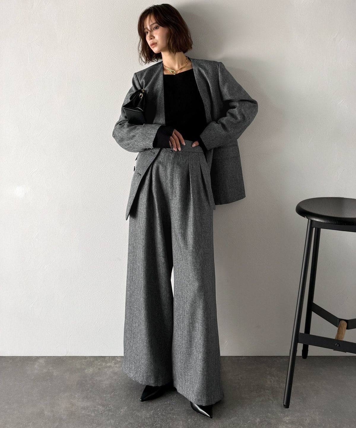 【Classical Evon】【セットアップ可】オンもオフも、品よくモードに。ヘリンボーン2タックパンツ ev1110135