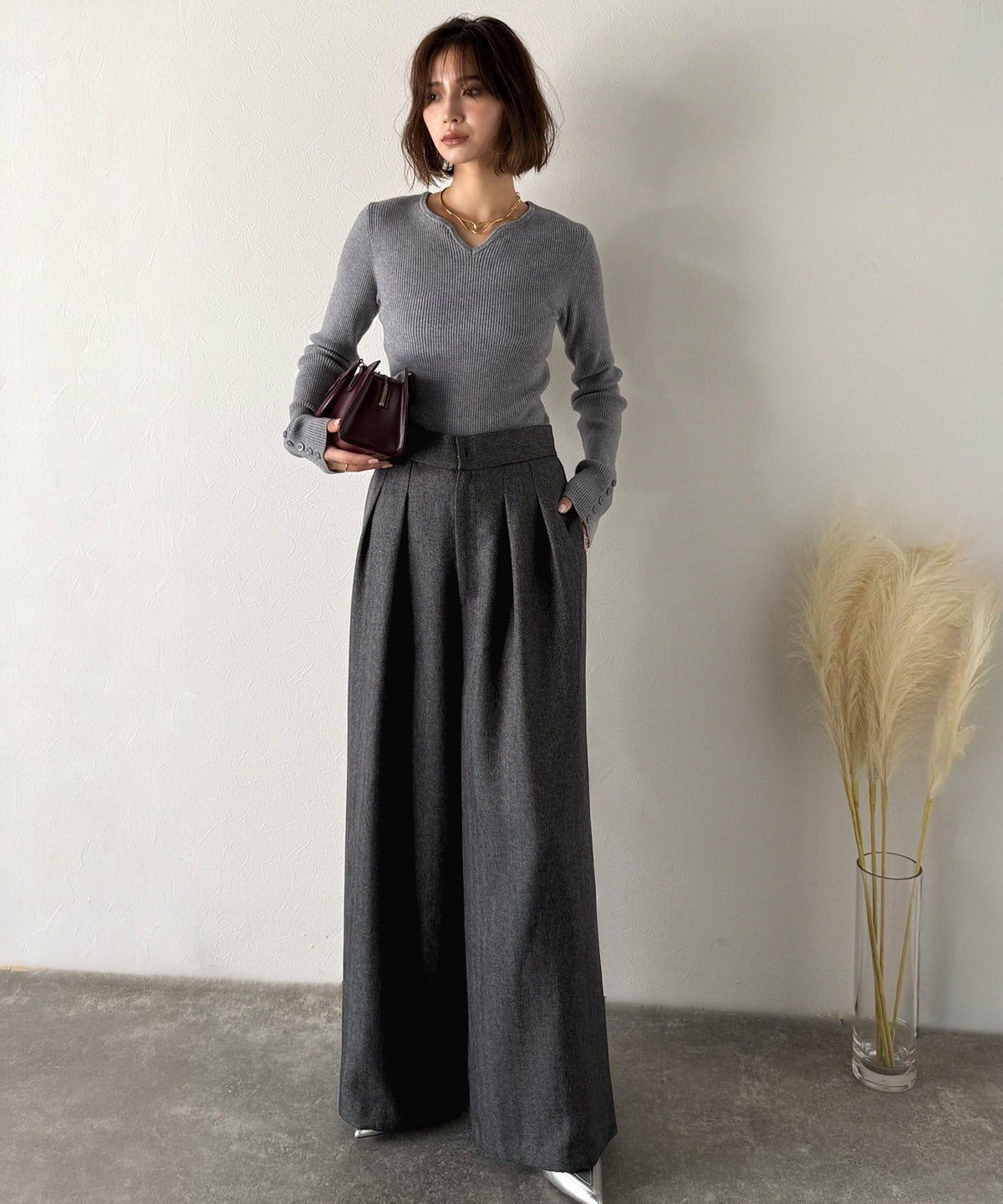 【Classical Evon】【セットアップ可】オンもオフも、品よくモードに。ヘリンボーン2タックパンツ ev1110135