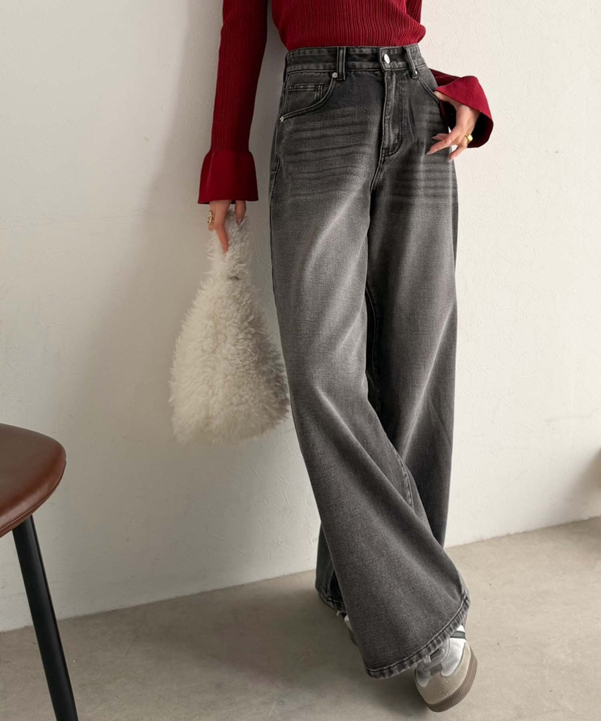 【mily bilet】バックスタイルまで抜かりなく可愛い。バッグリボンポケットワイドデニムパンツ mi0909033