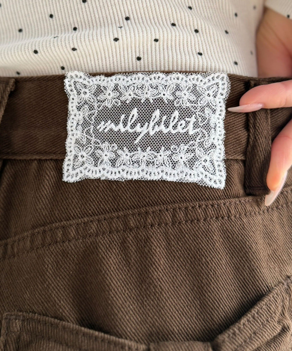 【mily bilet】バックスタイルまで抜かりなく可愛い。バッグリボンポケットワイドデニムパンツ mi0909033