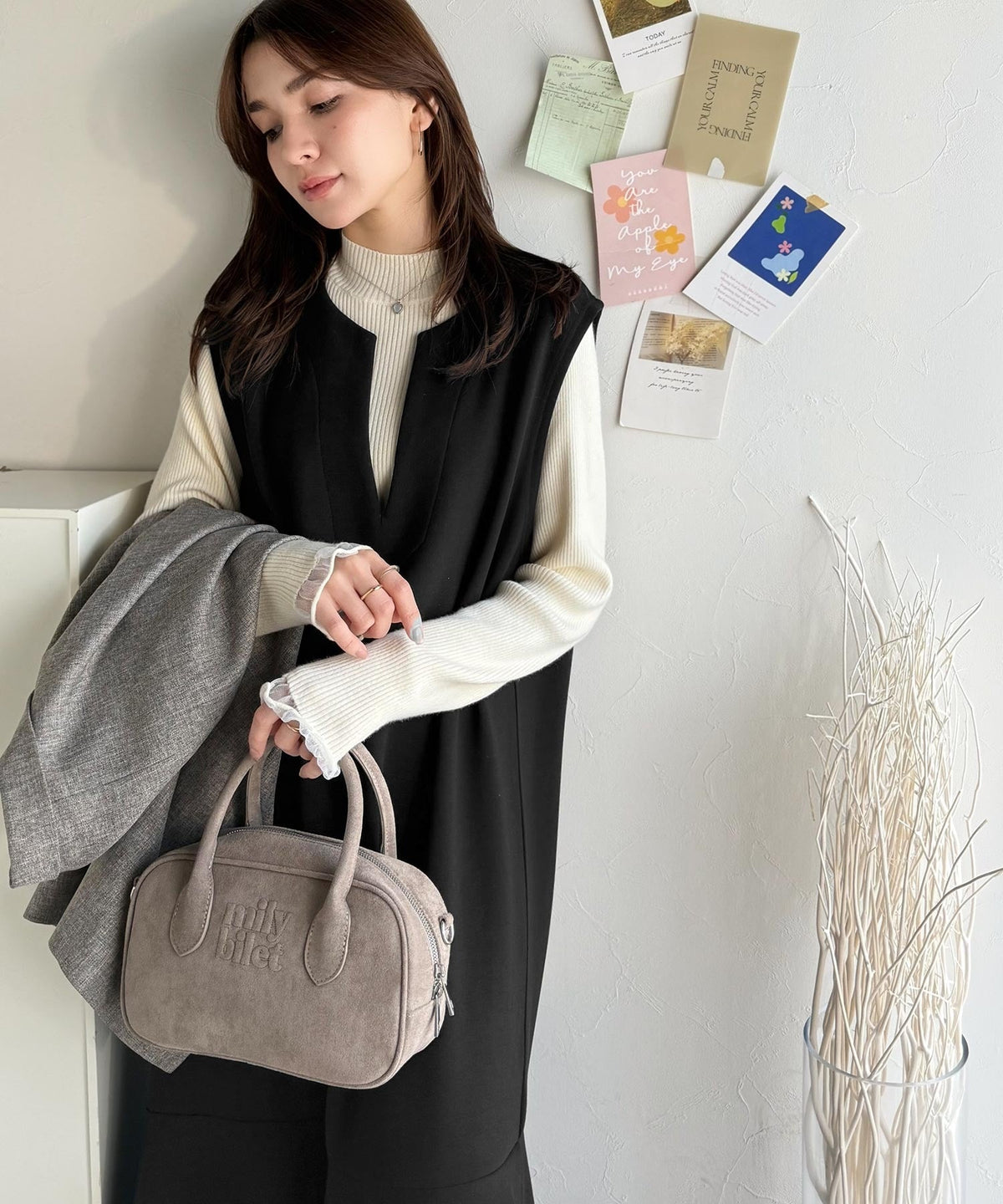 《daaco×クラシカルエルフコラボ》着回し抜群、一枚でフェミニンな抜け感をプラス♪キーネックダンボールロングワンピース ce1010514