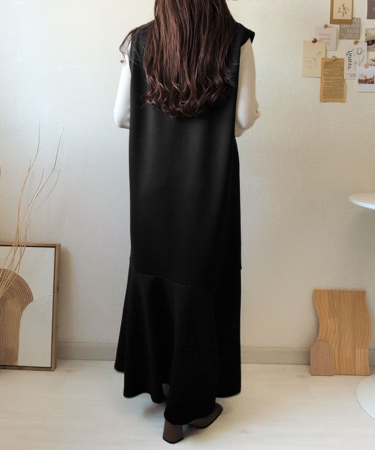 《daaco×クラシカルエルフコラボ》着回し抜群、一枚でフェミニンな抜け感をプラス♪キーネックダンボールロングワンピース ce1010514
