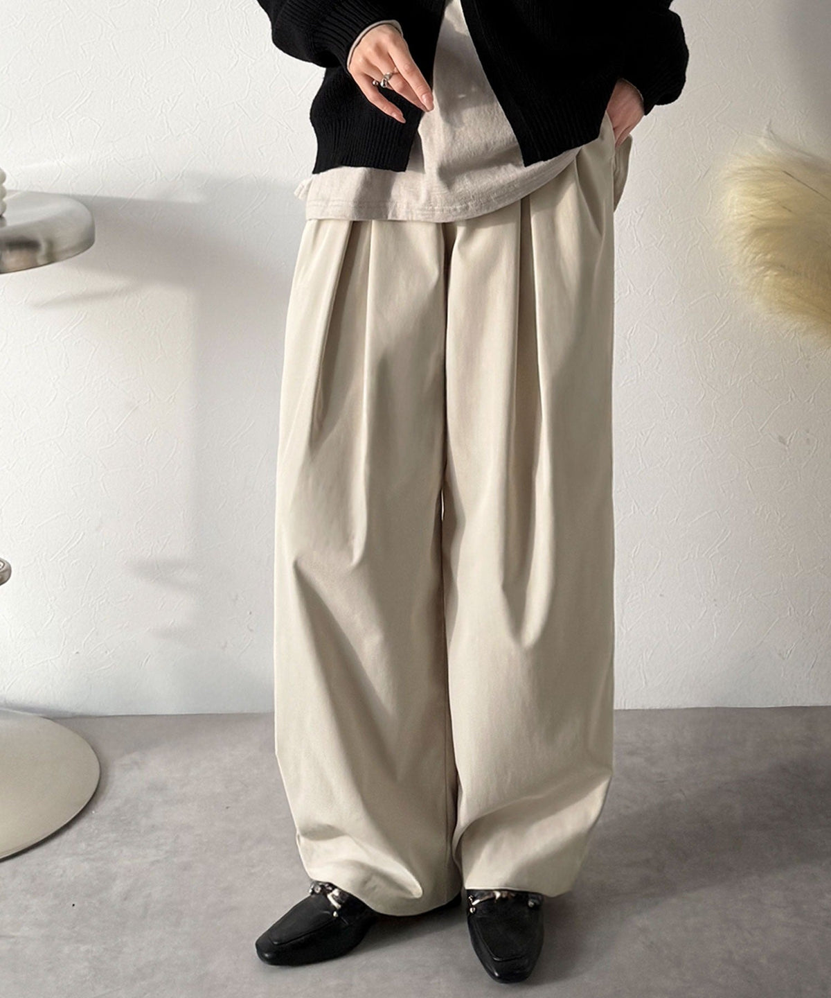 《marina×クラシカルエルフコラボ》「楽なのにキレイ」シンプルコーデに洗練さをプラス◎タックデザインパンツ ce1015091