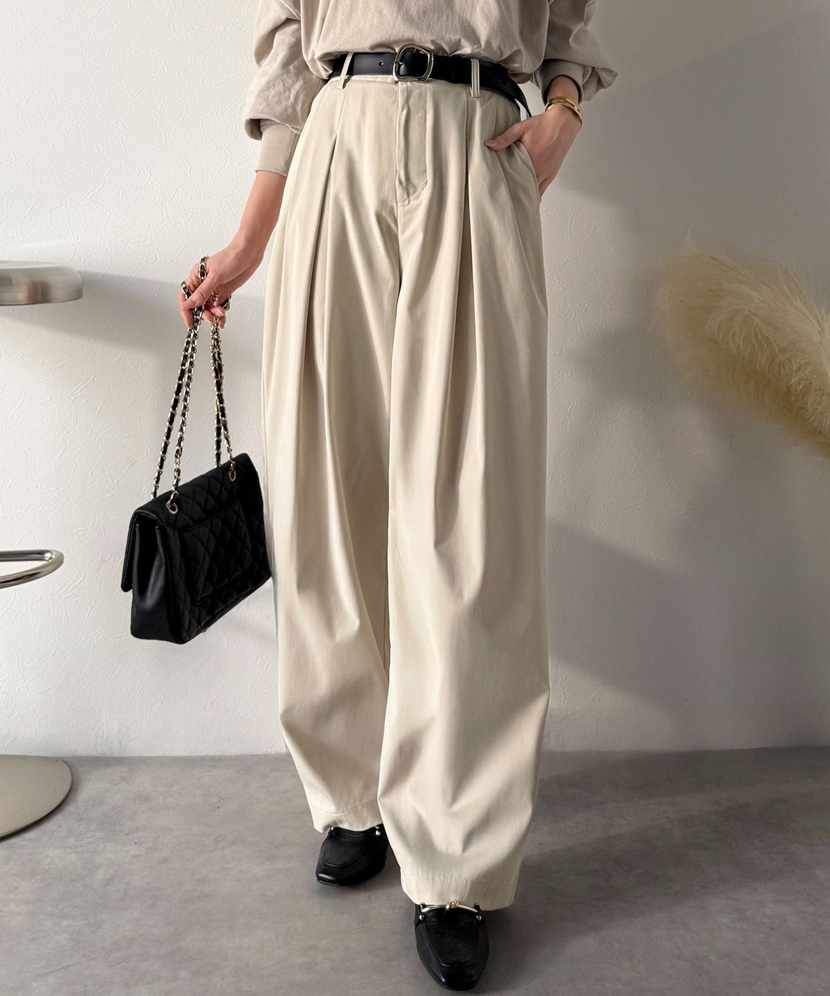 《marina×クラシカルエルフコラボ》「楽なのにキレイ」シンプルコーデに洗練さをプラス◎タックデザインパンツ ce1015091