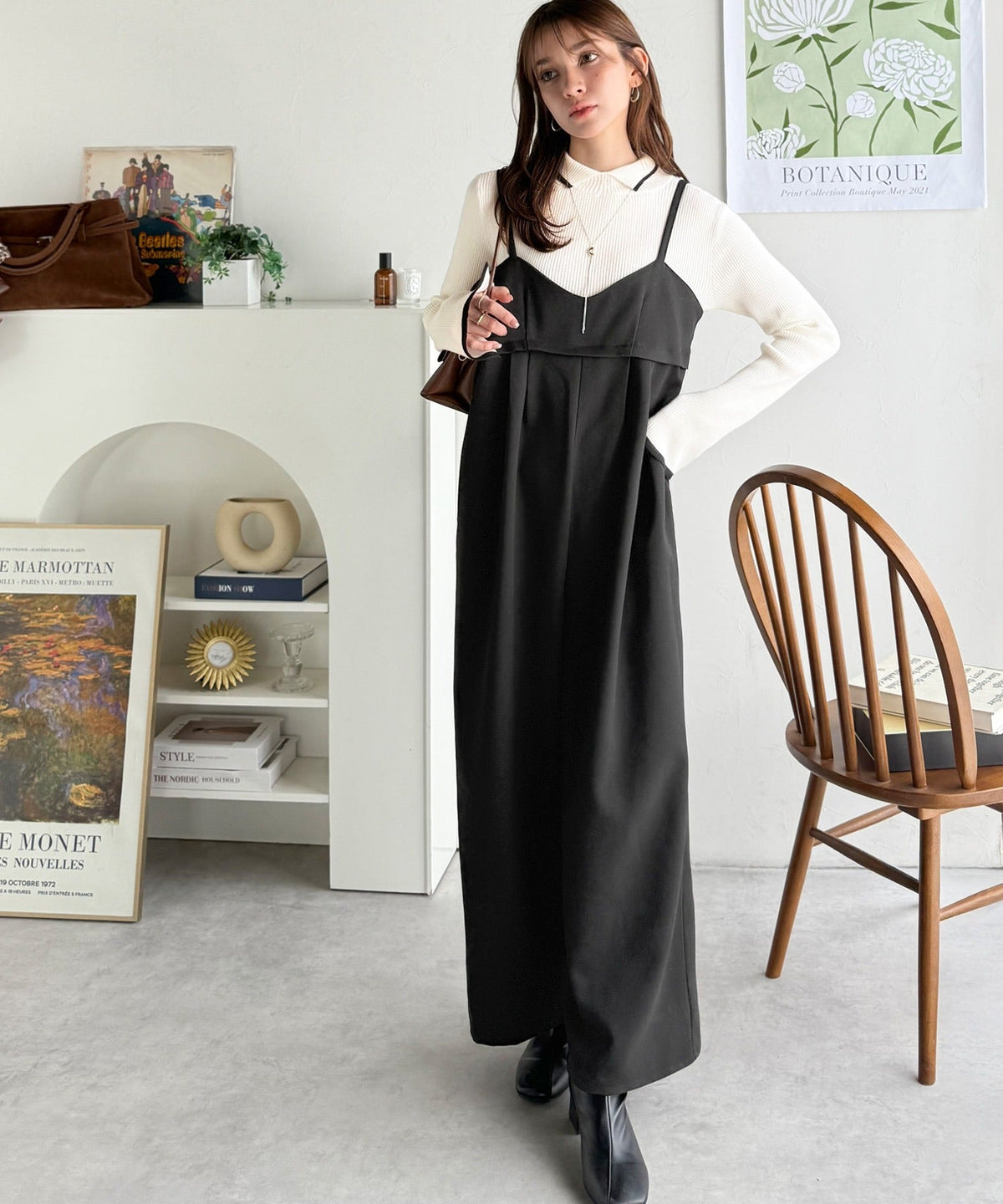 《daaco×クラシカルエルフコラボ》やさしさ香る秋冬レイヤード。キャミデザインワイドサロペットパンツ ce1015094
